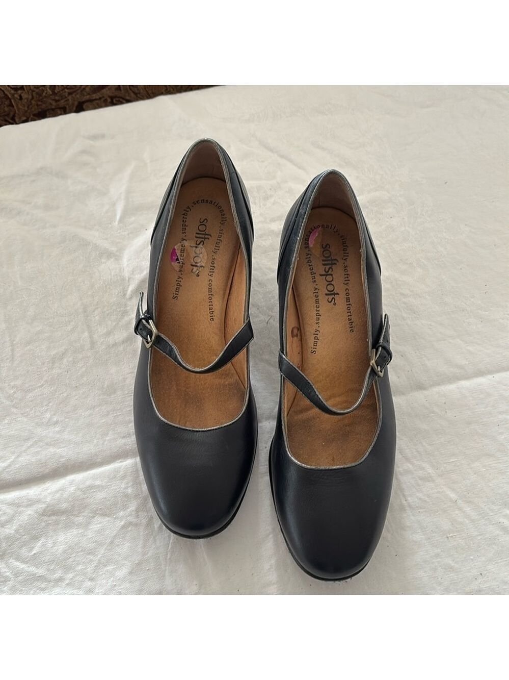 Softspots Mary Jane Black Leather Comfort Heels for Women Size 8.5 Buckle up